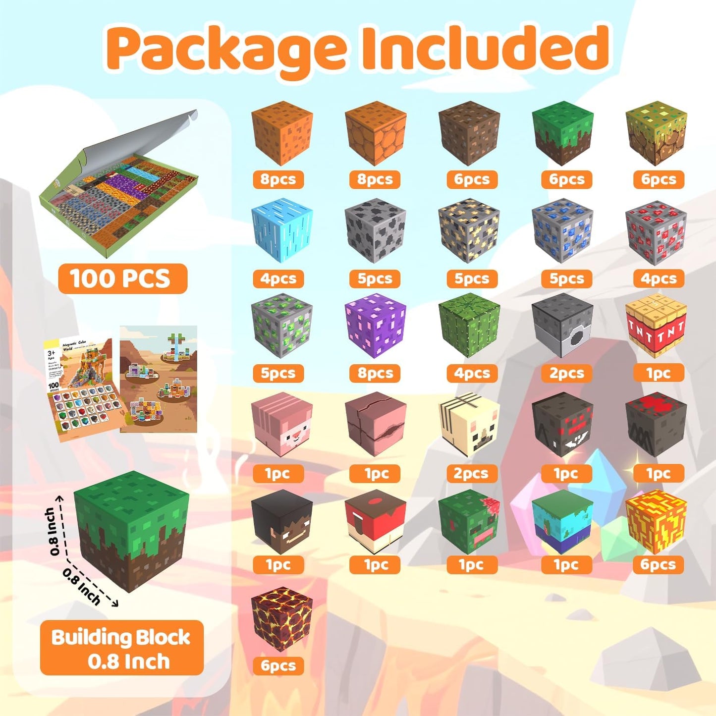 Magnetic Blocks, 100PCS Magnetic Building Blocks, Stacking Magnets for Kids, Sensory Toy for STEM Constructions Magnet Blocks for Boys Girls Age 3+, Christmas Birthday Gifts