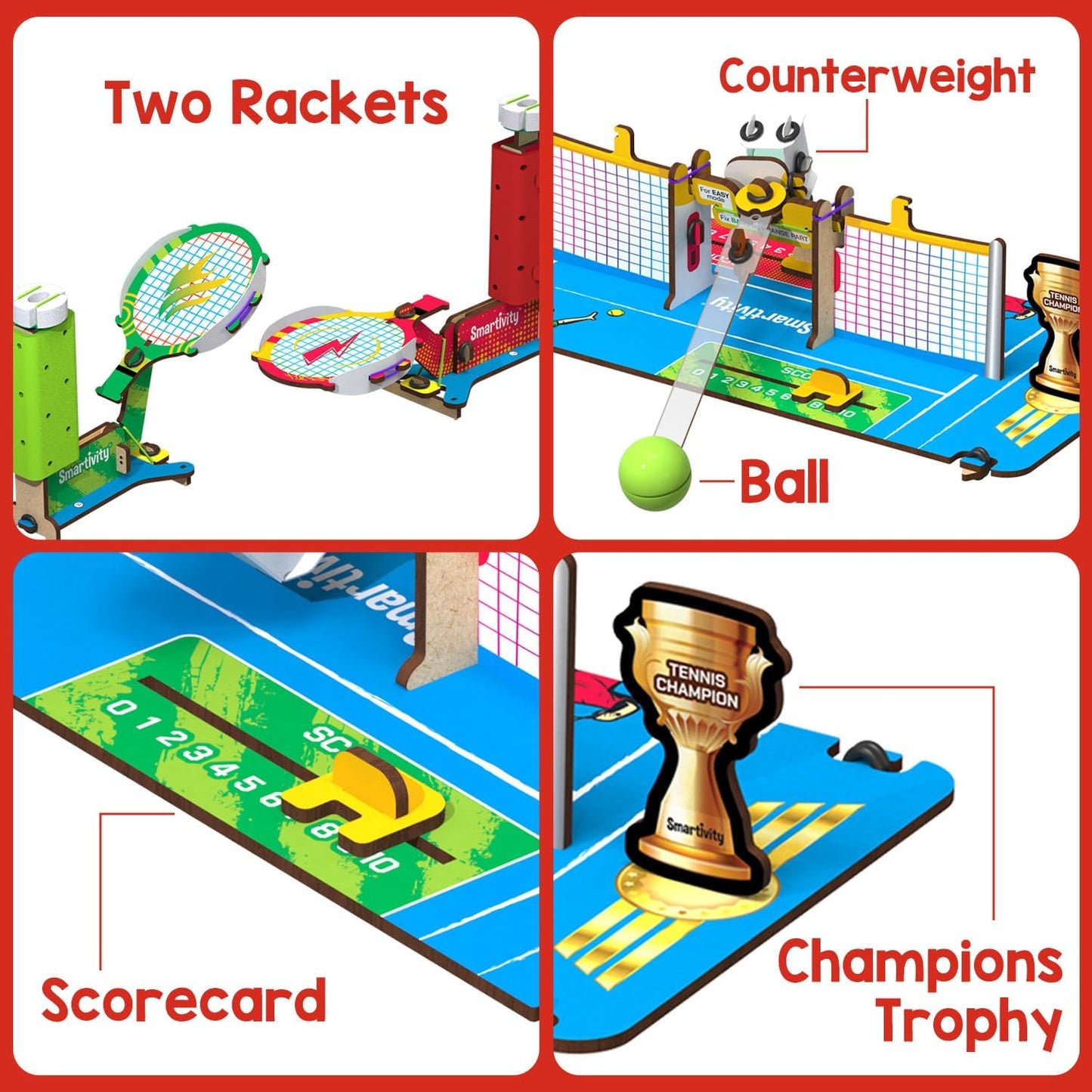 Smartivity Tabletop Tennis - Pickleball Game Kit for Kids 6 to 12, 2-Player STEM Toy with Mechanical Rackets & Scoreboard, Birthday Gift for Boys & Girls Age 6,7,8,9,10,11,12,13,14 Years