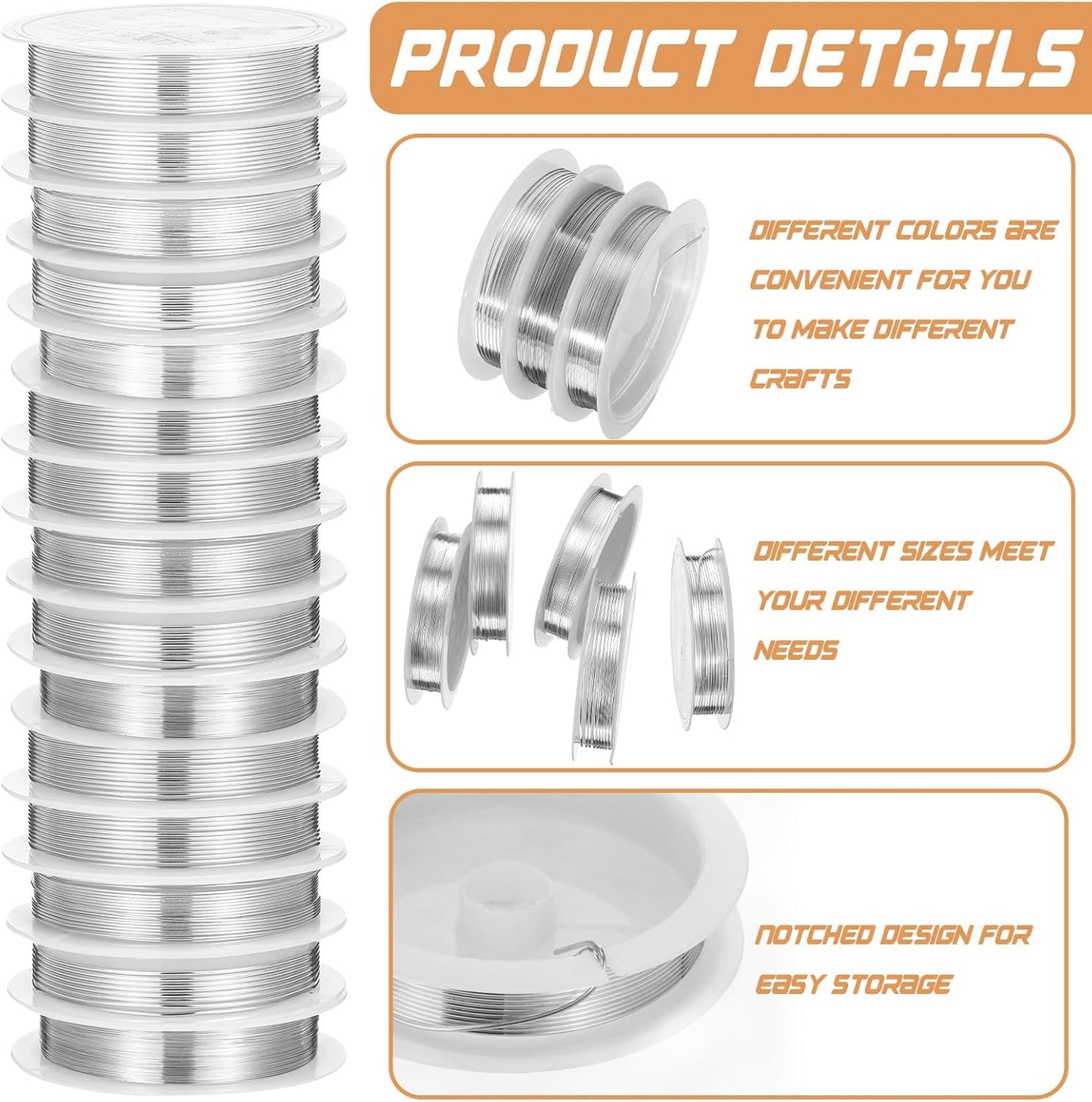 Mixweer 15 Pcs 5 Size Copper Wire 18 20 22 26 32 Gauge Tarnish Resistant Jewelry Wire for Jewelry Making 121 Yard Metal Beading Crafting (Silver)