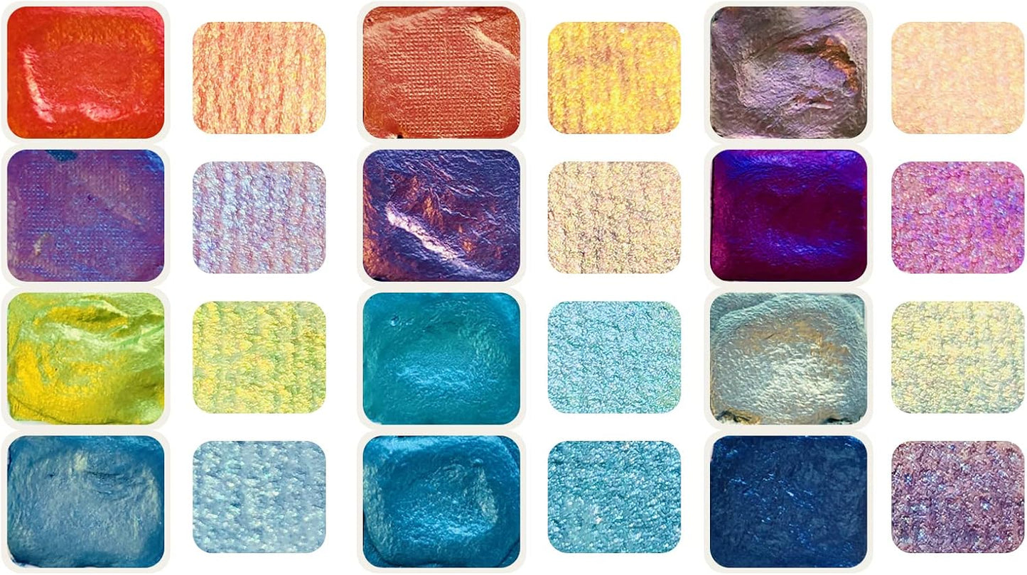 CSY art gallery Metallic Watercolor Paints Set Handmade Glitter Shimmering Double Color Water Color Solid Paint Include 12 Colors In Portable Tin Box for Artists, Professionals (Fruit Midsummer)