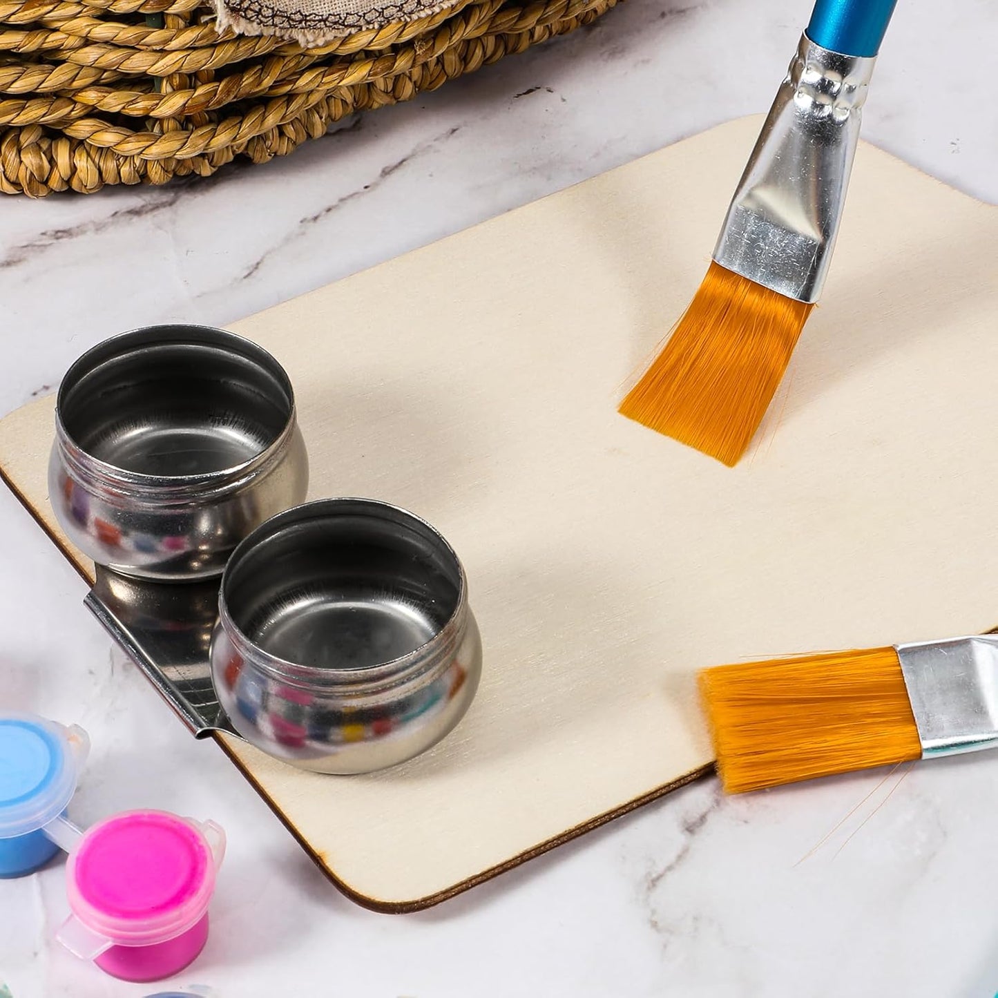 Stainless Steel Oil Painting Double Palette Cup with Screw Lid Dipper Clip, Large Mouth Double Dipper Palette Cup Portable Travel Double-Dipper Oil Painting Container for Acrylic Oils Watercolor