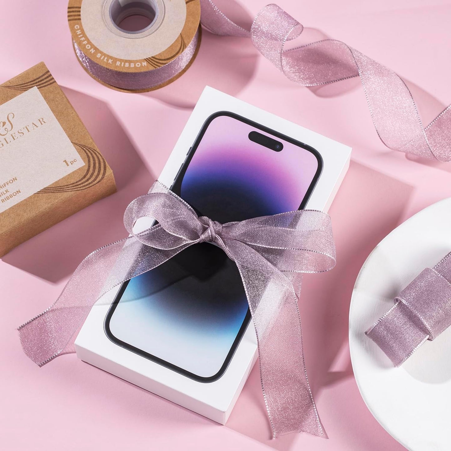 1 Inch Wide Sheer Chiffon Ribbon - Pearl Silk Woven Ribbon Suitable for Gift Wrapping, Wedding Decor, Home Decor, Girl Hair Accessories Handmade DIY (25 Yards/roll) (Purple)