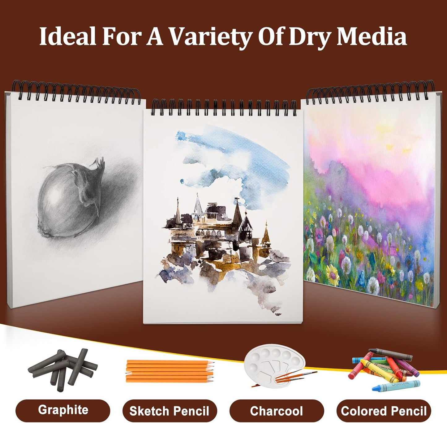 TKOOFN 5.5" x 8.5" Sketch Book, Pack of 5, 300 Sheet Top Spiral Bound Premium Sketchbook Drawing Pads(68lb/100gsm), Acid-Free Painting Paper for Adults Kids Artists Beginners