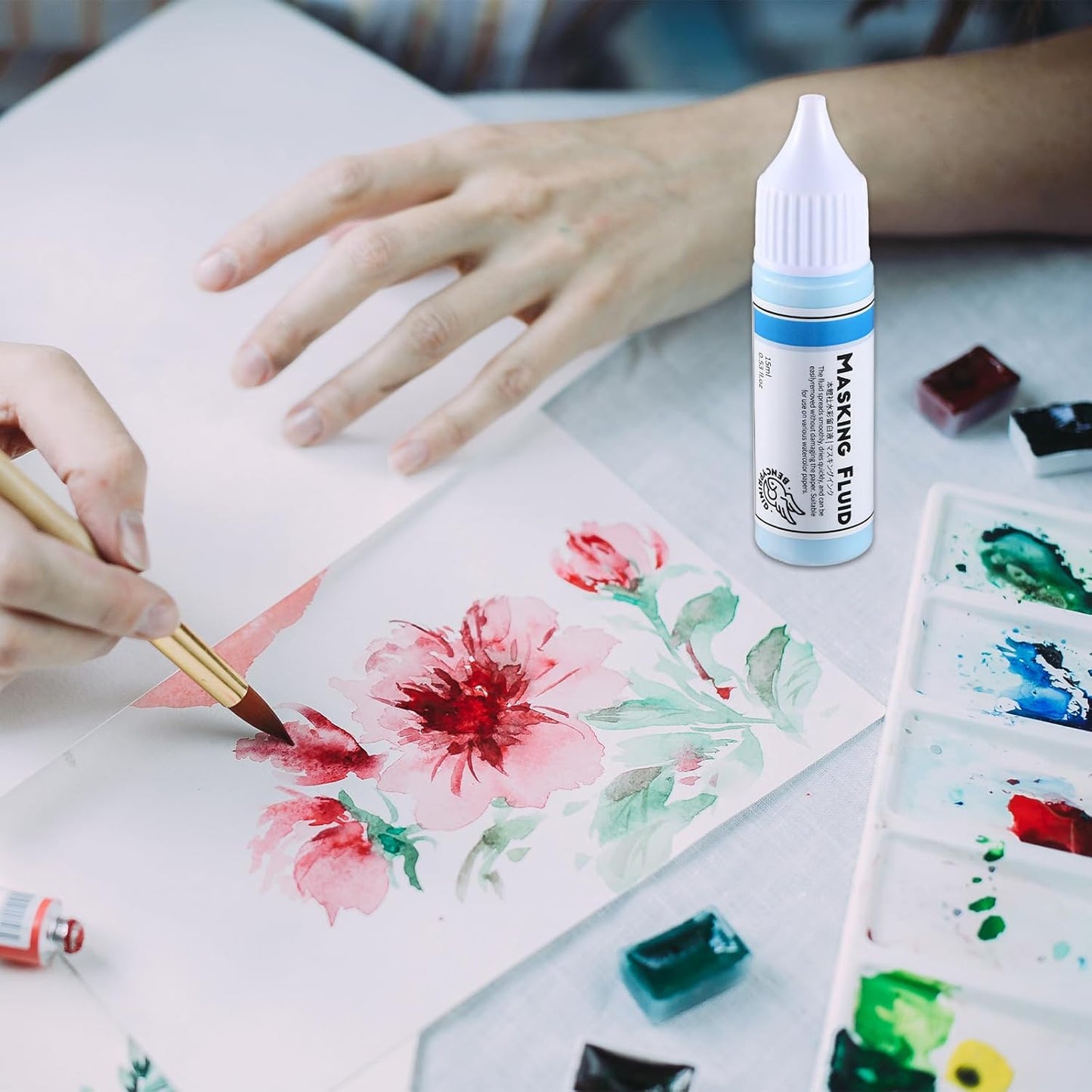 2 Pcs Masking Fluid for Watercolor Painting, 15ml Capacity Bottle with 3mm Applicator Nozzle, Masking Fluid Pen for Various Art Projects Watercolor Ink(Blue)