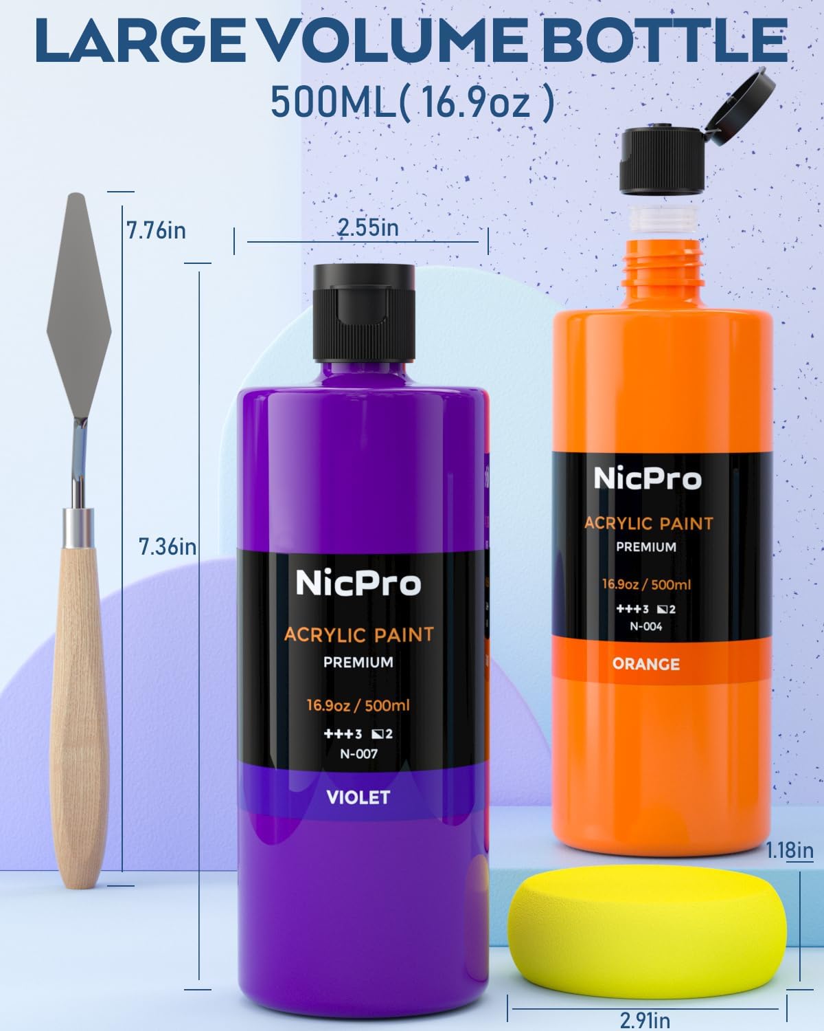 Nicpro 24 Colors Large Bulk Acrylic Paint Set (16.9 oz/500 ml), Rich Pigments Non Toxic, Bulk Painting Supplies for Artist Beginners on Canvas, Wood, Rock, Glass, Ceramic, Crafts with Color Wheel