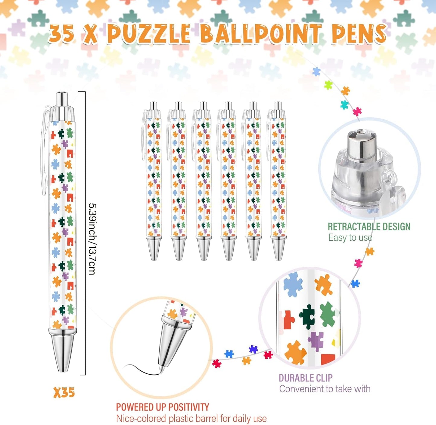 35 Sets Team Gifts 35 Puzzle Pens Bulk Retractable Ballpoint Pen 35 Thank You Cards and Organza Bags Appreciation Gifts for Coworker Employee Team Staff Teacher Nurse Student