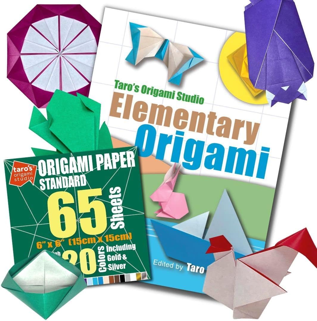 [Taro's Origami Studio] Standard 6 inch 65 Sheet and Easy Origami Book Combo