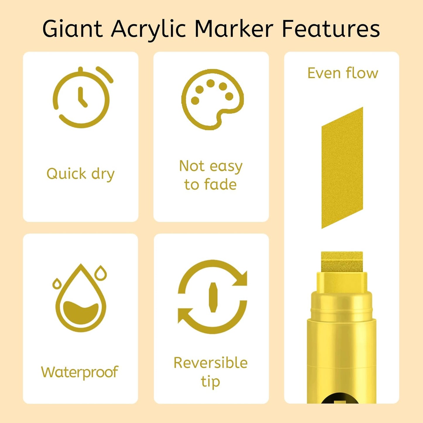 Jumbo Graffiti Poster Markers Set: 12 Metallic Colors Large 15mm Wide Tip Permanent Ink Thick Acrylic Paint Pens for Rock Painting, Stone, Glass, Wood, Ceramic, Metal, Plastic, Fabric