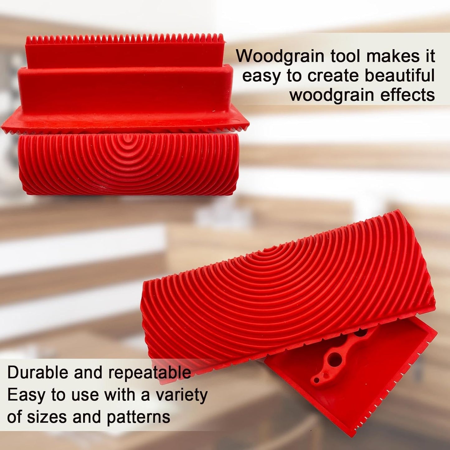 Wood Graining Tool, 4 PCS Wood Grain Tool Set, Rubber Empaistic Wood Texture Painting Tool for DIY Wall Room Art Paint Decoration