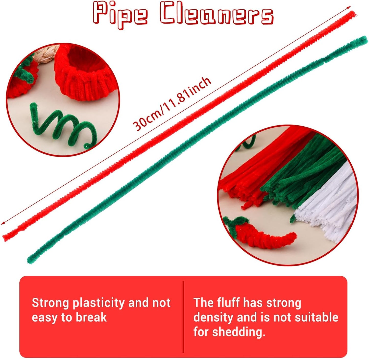 120 Pieces Pipe Chenille Stems, Christmas Solid Color Pipe Cleaners Set for DIY Arts Crafts Decorations (Red+Green+White)
