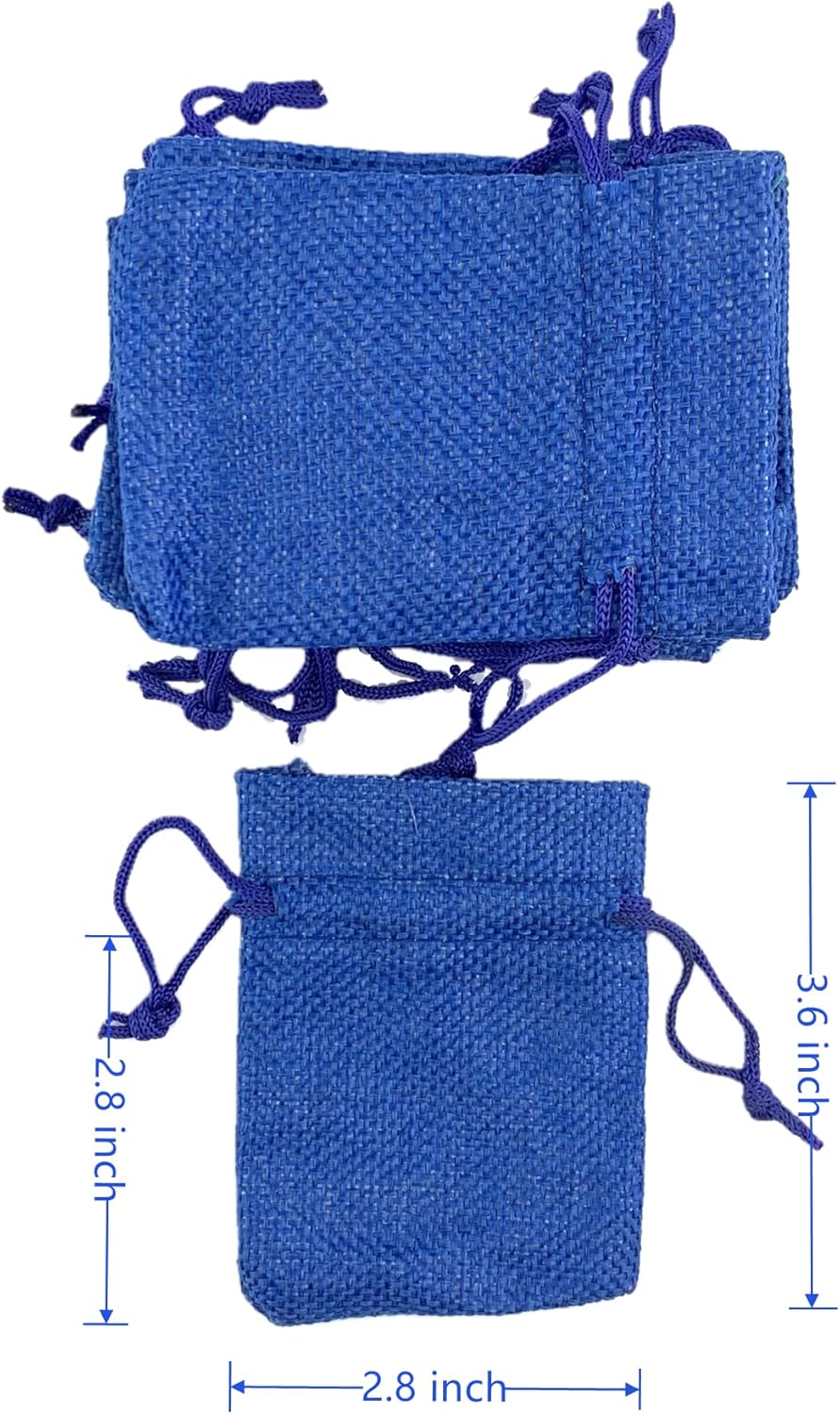 Palmhomee Pack of 25 Burlap Gift Bags with Drawstring Linen Jewelry Pouches Wedding Hessian Jute Bags for Birthday and Treat Pouches Party Wedding Favors Gift (2.8x3.6 Inch, Royal Blue)