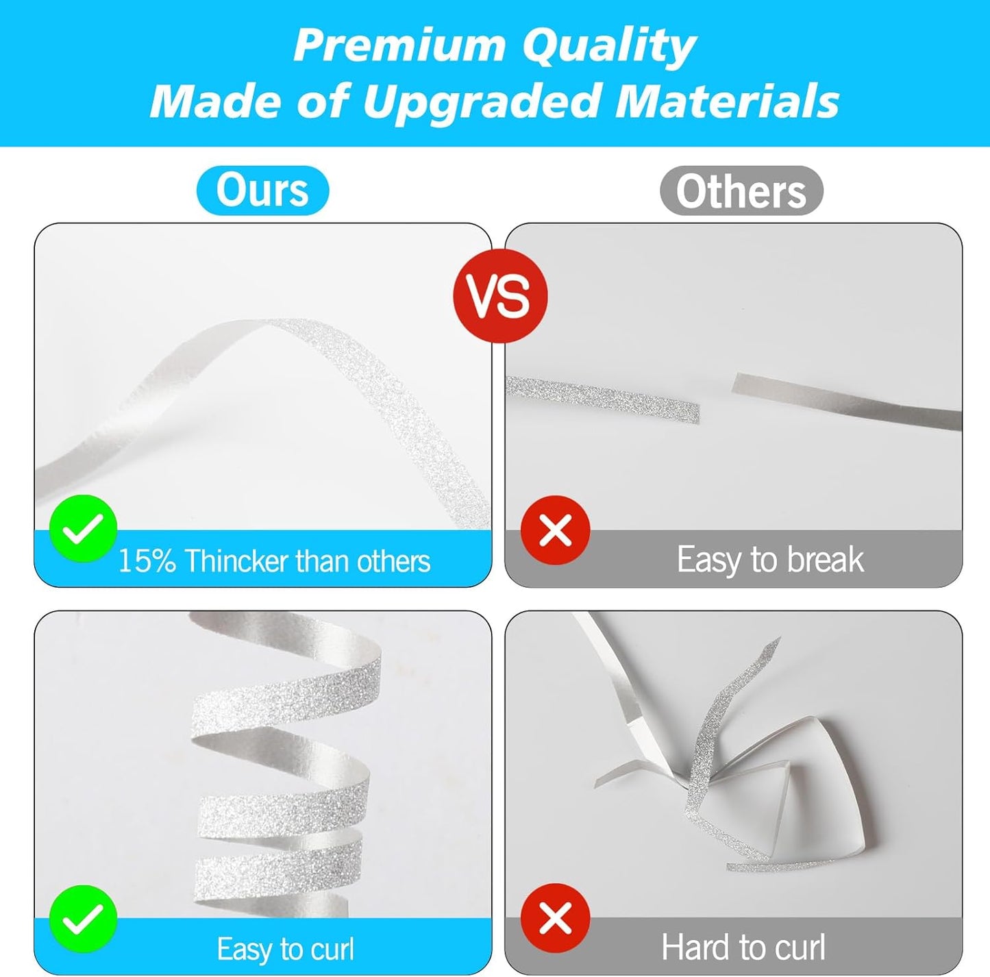 Silver Curling Ribbon, 500 Yard Christmas Glitter Curly Ribbons for Gift Wrapping, Thin Balloon String Ribbon for Balloons Arch, 3/16" Gift Ribbons for Baby Shower, Florist Flower Party Decorations