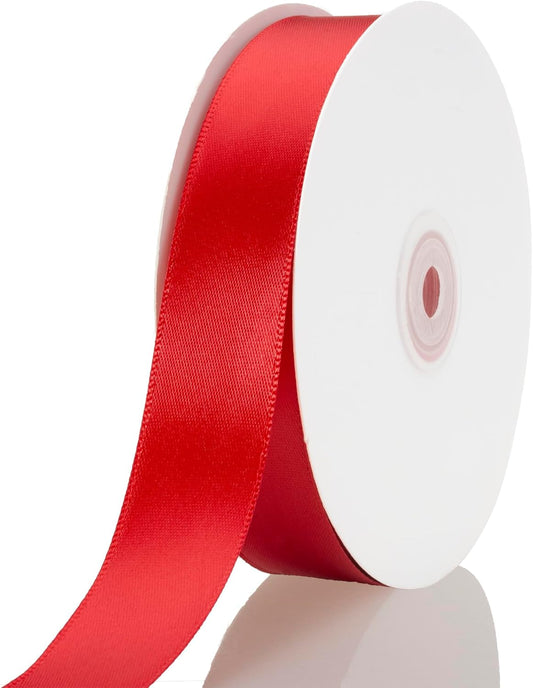 1 Inch Red Ribbon, 50 Yards Craft Polyester Satin Ribbon Perfect for Gift Wrapping, Handmade Roses, Wedding Party Decorations and DIY Crafts
