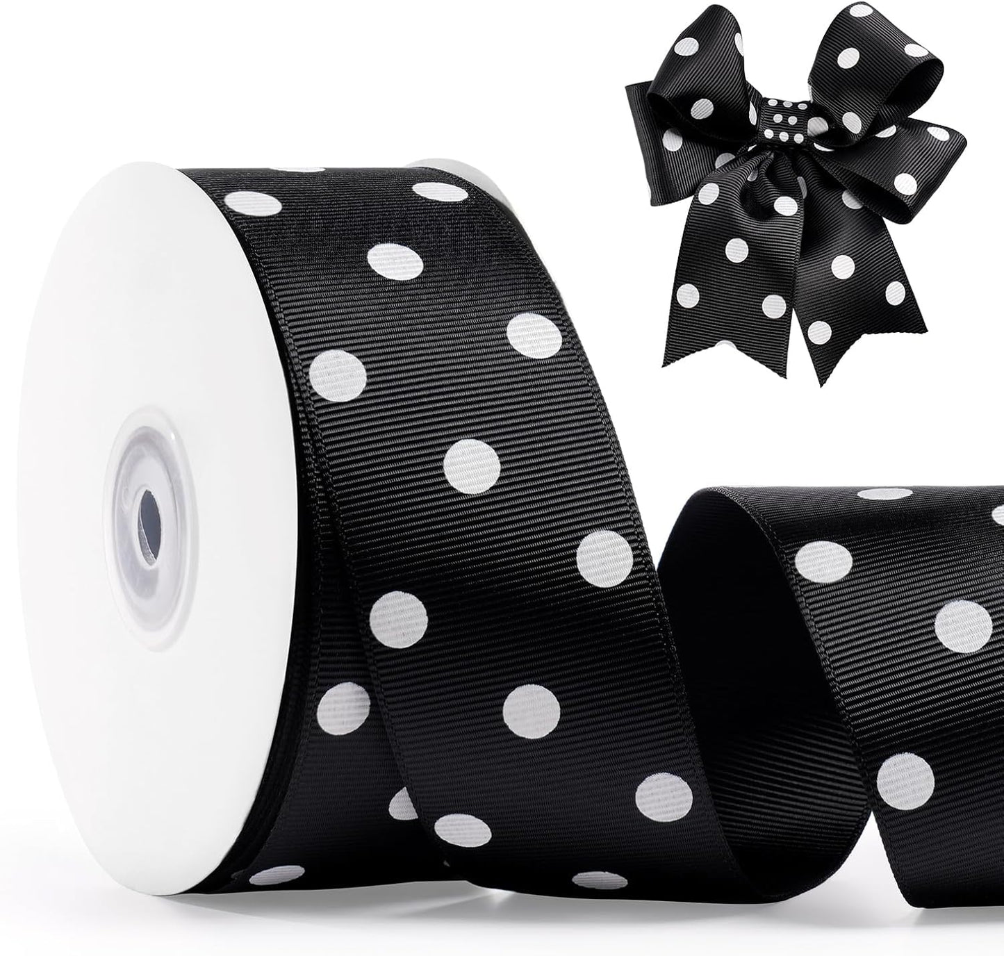 Polka Dot Grosgrain Ribbon 1.5 Inch, 25 Yards Spool Black and White Dot Craft Ribbon for Christmas Gift Wrapping DIY Crafts Hair Bows Wedding Party Decor Sewing and Home Decoration