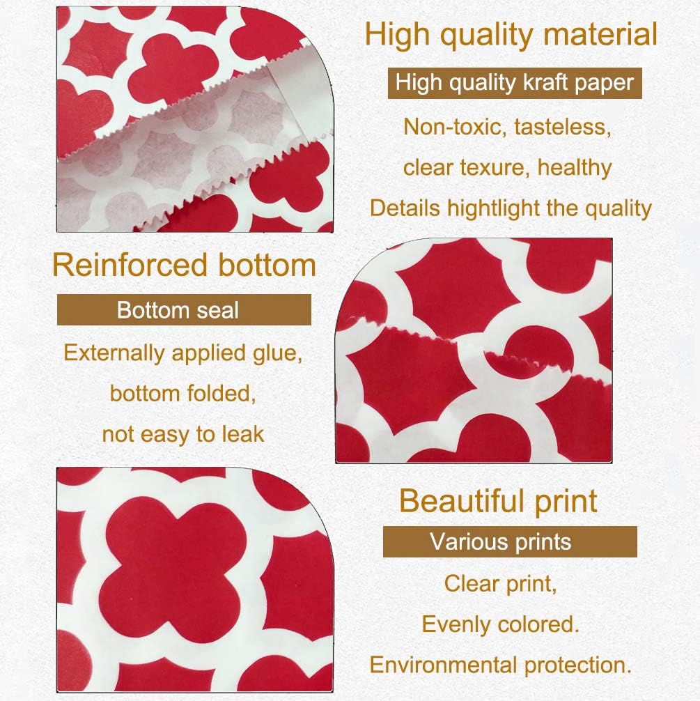 KEYYOOMY 100 Pcs Red Candy Buffet Bags - Small Polka Dot Paper Treat Bags for Wedding & Birthday Party (5 x 7 inch)