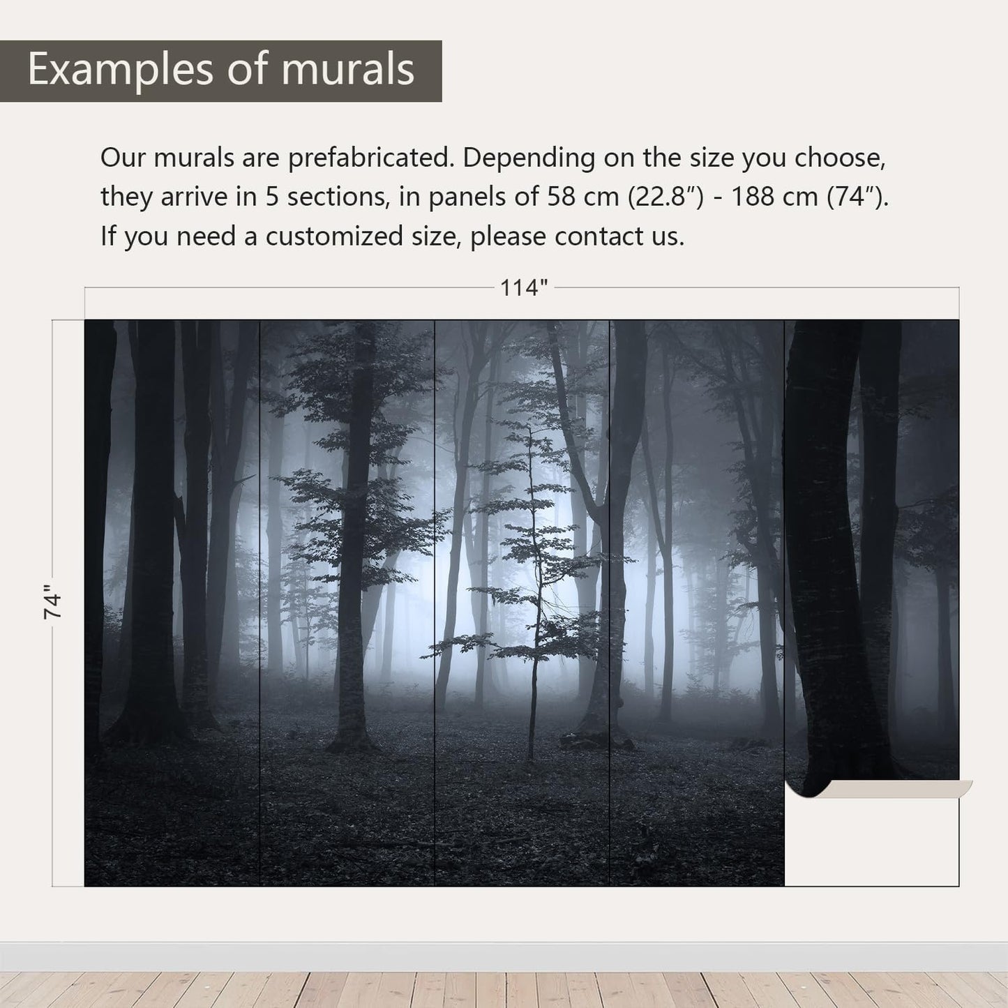 AFZEVEB-Foggy Dark Forest Wallpaper Landscape Tree Wall murals for Bedroom 114"x74"(Not Peel and Stick)