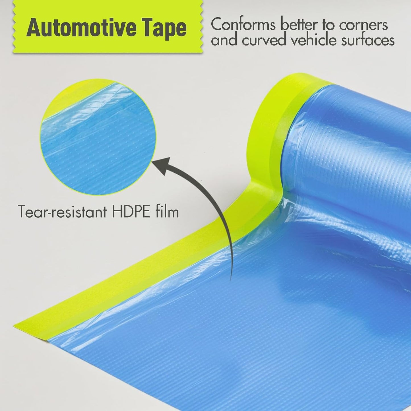 Pre-Taped Masking Film for Painting - 22" x 66' Painters Plastic Sheeting with Automotive Paint Tape and Drape for Covering Cars, Walls, Windows and Furniture Protection (3 Rolls)