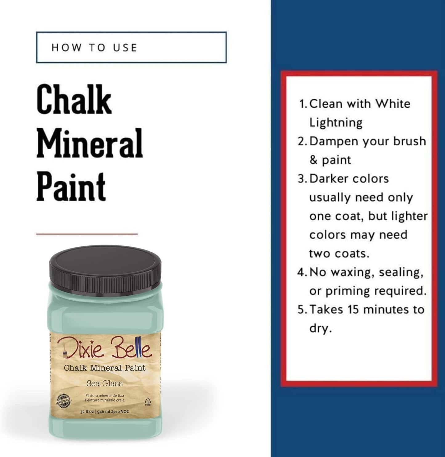 Dixie Belle Paint Company Chalk Finish Furniture Paint - Sea Glass (32oz) - Matte Pastel Blue/Green Chic Chalk Mineral DIY Furniture Paint