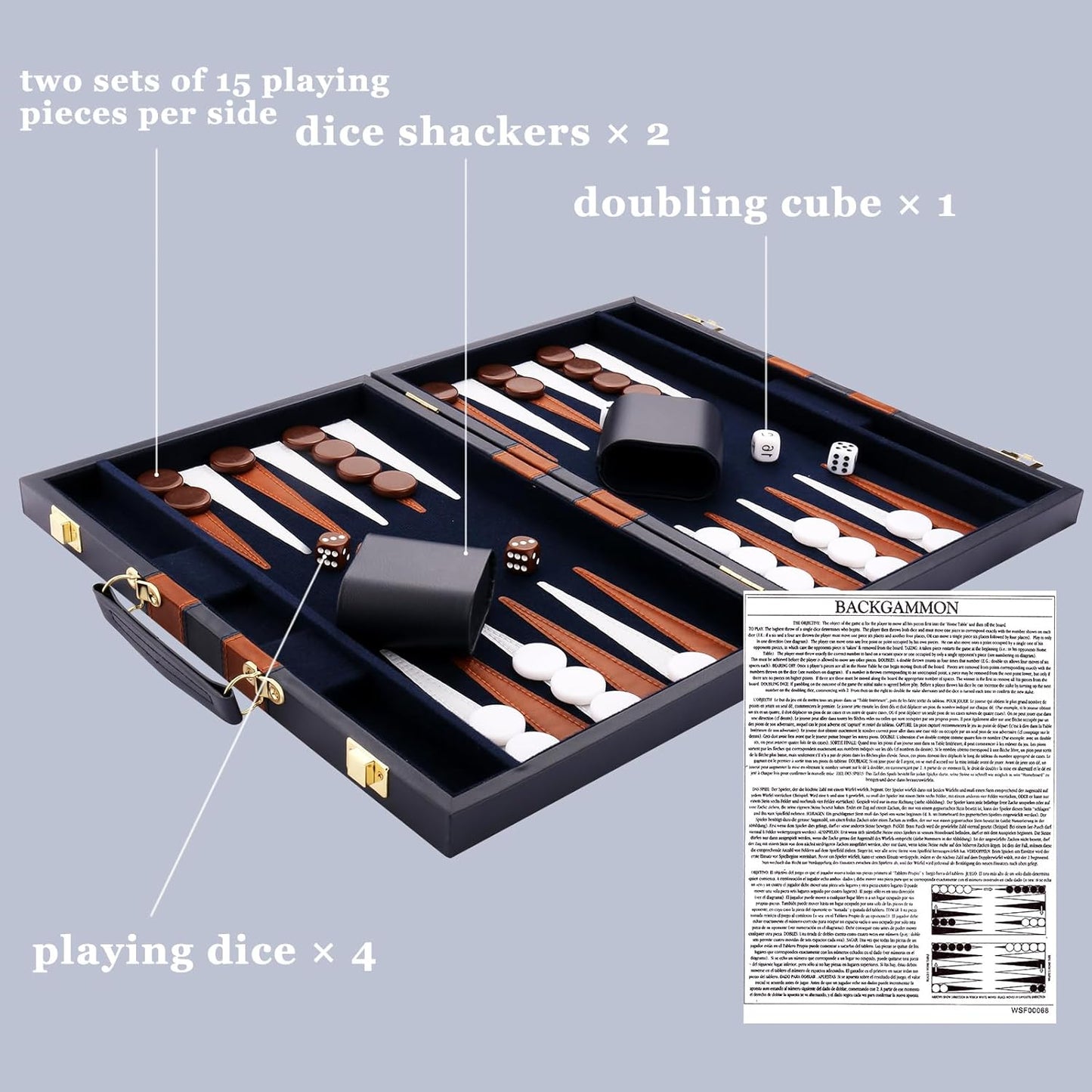 Backgammon Set - Classic Board Game with Premium Leather Case - Portable Travel Strategy Backgammon Game Set for Adults, Kids - Suitable as (11inch, Navy)