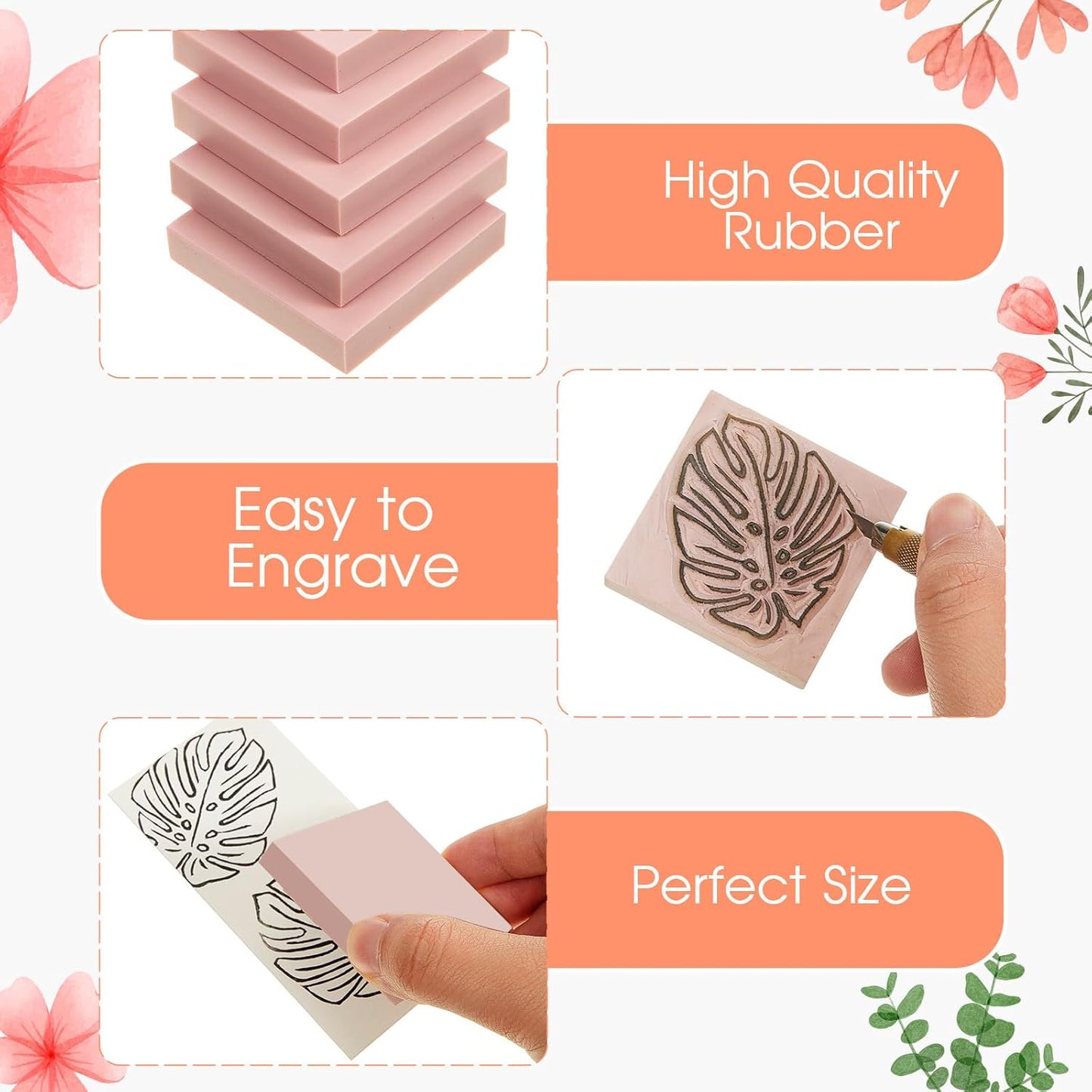 Frienda 24 Pcs 2" X 2" Rubber Carving Blocks Linoleum Blocks for Printmaking, Stamp Making, DIY Crafting, Scrapbook, Painting, Soft and Easy to Carve (Pink)