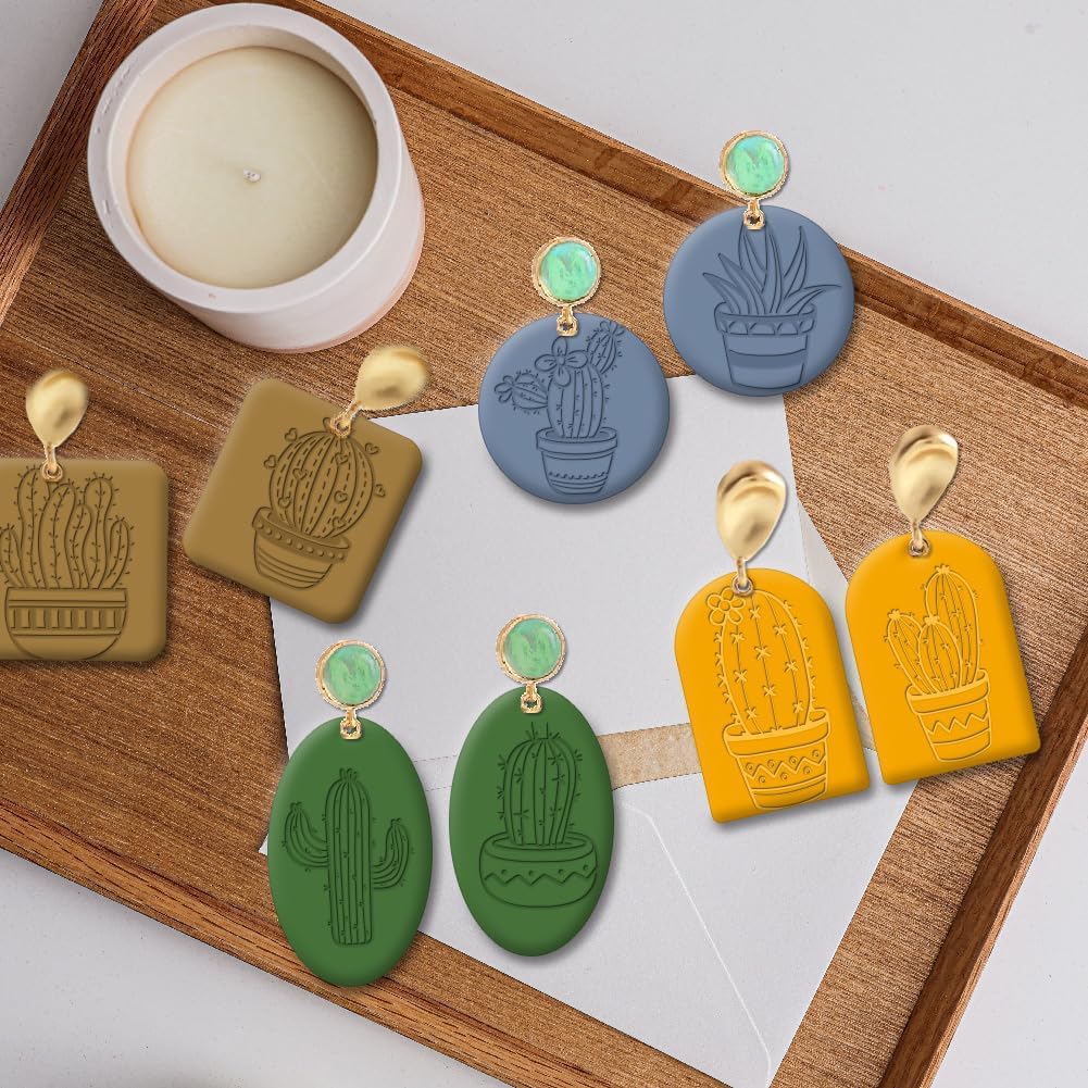 CHGCRAFT Polymer Clay Texture Sheet Cactus Clear Clay Texture Mat Silicone Molding Pattern Pad for Making Earrings Jewelry, 5.5x5.5inch