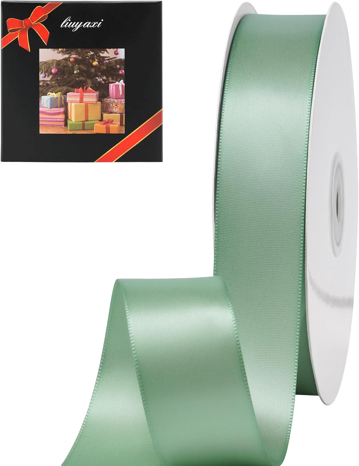 LIUYAXI Sage Green Stain Ribbon, 1" X Continuous 50 Yards, Double Faced Fabric Ribbon Perfect for Gift Wrapping Wedding Birthday Party Chair Sash Christmas Hair Floral Craft Sewing