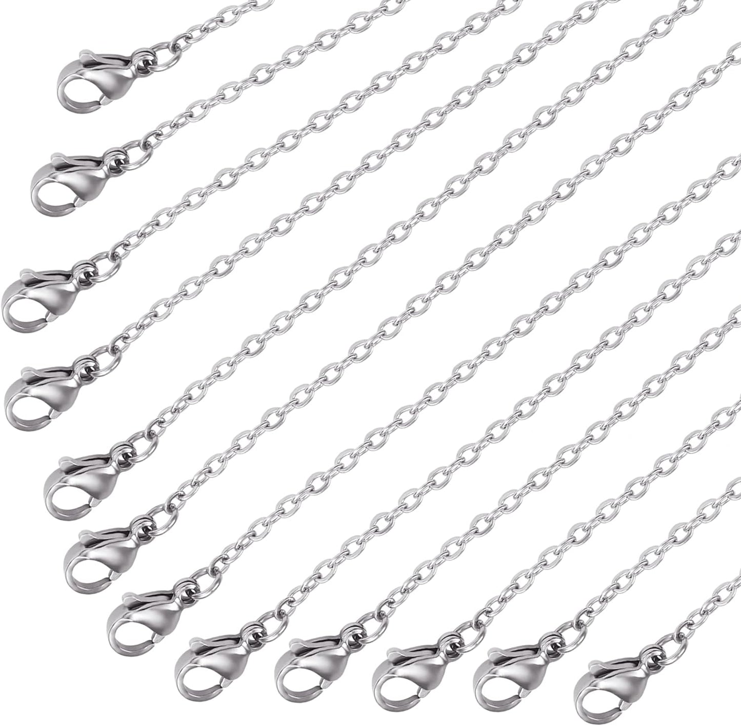 ALEXCRAFT Wholesale 12 PCS Genuine Stainless Steel Cable Chain Necklace Chains Bulk for Jewelry Making(18 Inch(1.5MM))