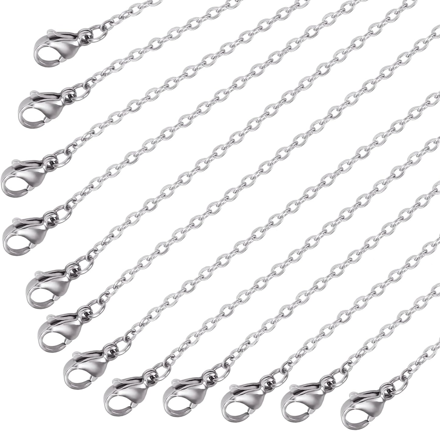 Wholesale 12 PCS Genuine Stainless Steel Cable Chain Necklace Chains Bulk for Jewelry Making (18 Inch(2MM))