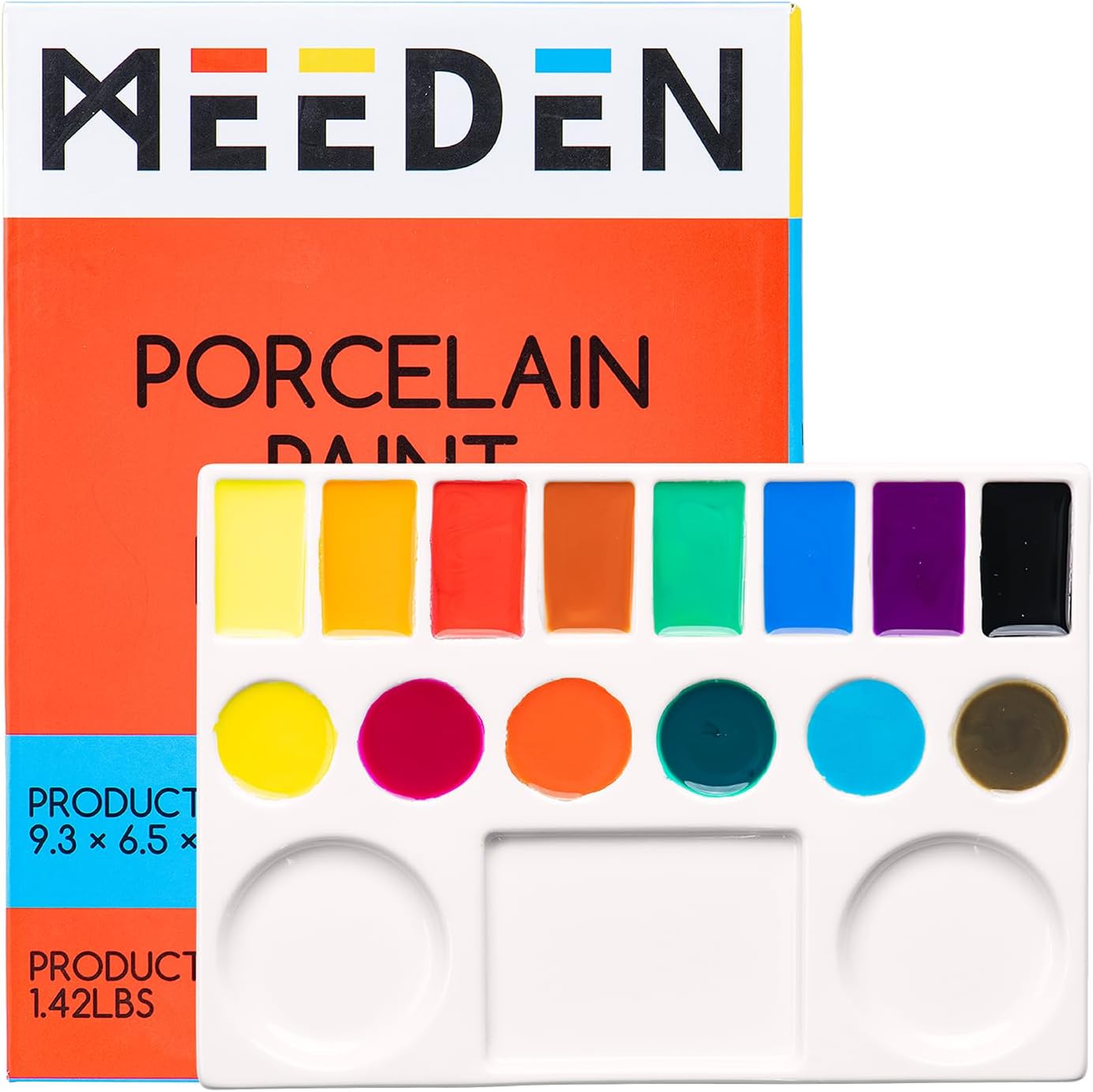 MEEDEN Studio Ceramic Paint Palette, Porcelain Watercolor Palette for Artists Painting, Acrylic Gouache Watercolor Mixing Tray,17-Well 9 x 6.5 Inch