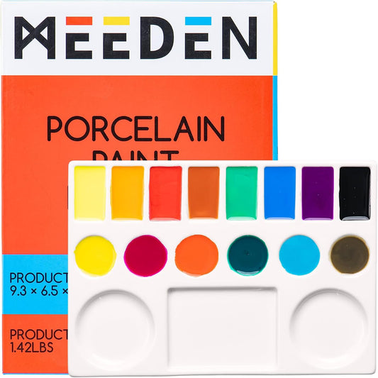 MEEDEN Studio Ceramic Paint Palette, Porcelain Watercolor Palette for Artists Painting, Acrylic Gouache Watercolor Mixing Tray,17-Well 9 x 6.5 Inch