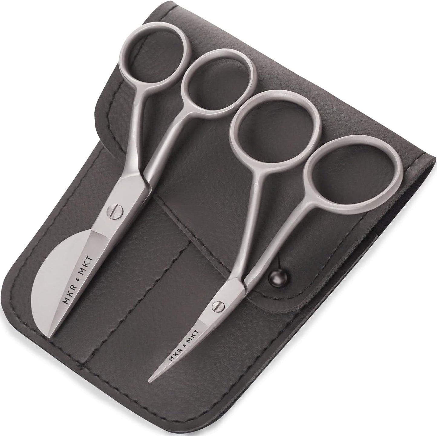 Small Embroidery 4.5 Inch Scissors Set of 2 Kit - Mini Double Bend Offset Duckbill and Double Bend Long Applique Needlepoint Blade with Pouch Sleeve (Satin)