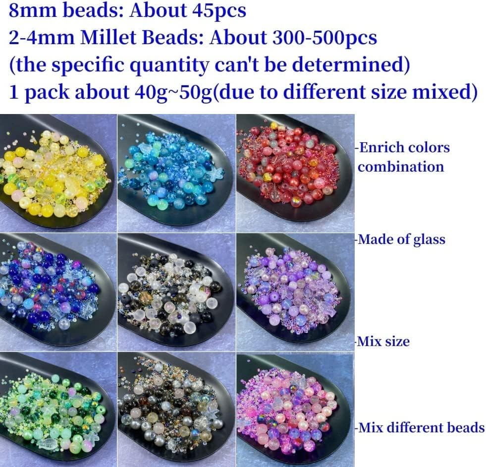 Assorted Glass Resin Beads Multi Size Colors Smooth Cracked Gravel Millet Spacer Beads for Bracelets Necklace Earring DIY Jewelry Making Craft(Sakura Pink Series)