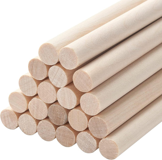 20 PCS Wooden Dowel Rods Wood Macrame Dowels 1/2x 12 inch, Round Wooden Sticks for Crafts, Unfinished Hardwood Sticks for Arts and DIYers, Crafting, Tiered Cake Support and Wedding Ribbon Wands