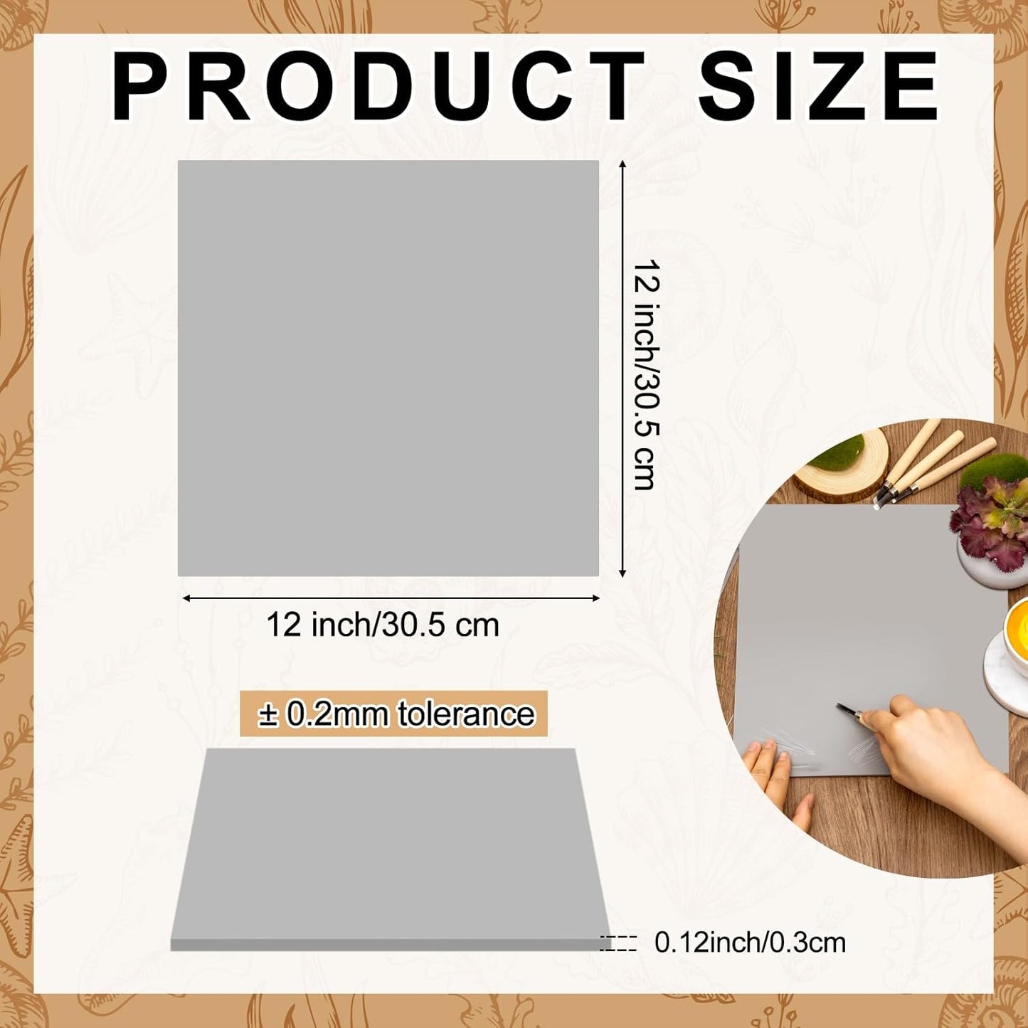 Yeaqee 8 Pcs Linoleum Block Rubber Carving Block Soft Linocut Blocks Large Linoleum Sheet Unmounted Lino Plates for Engraving Art Project Printmaking Artist Studio Supplies (12 x 12 Inch,Gray)