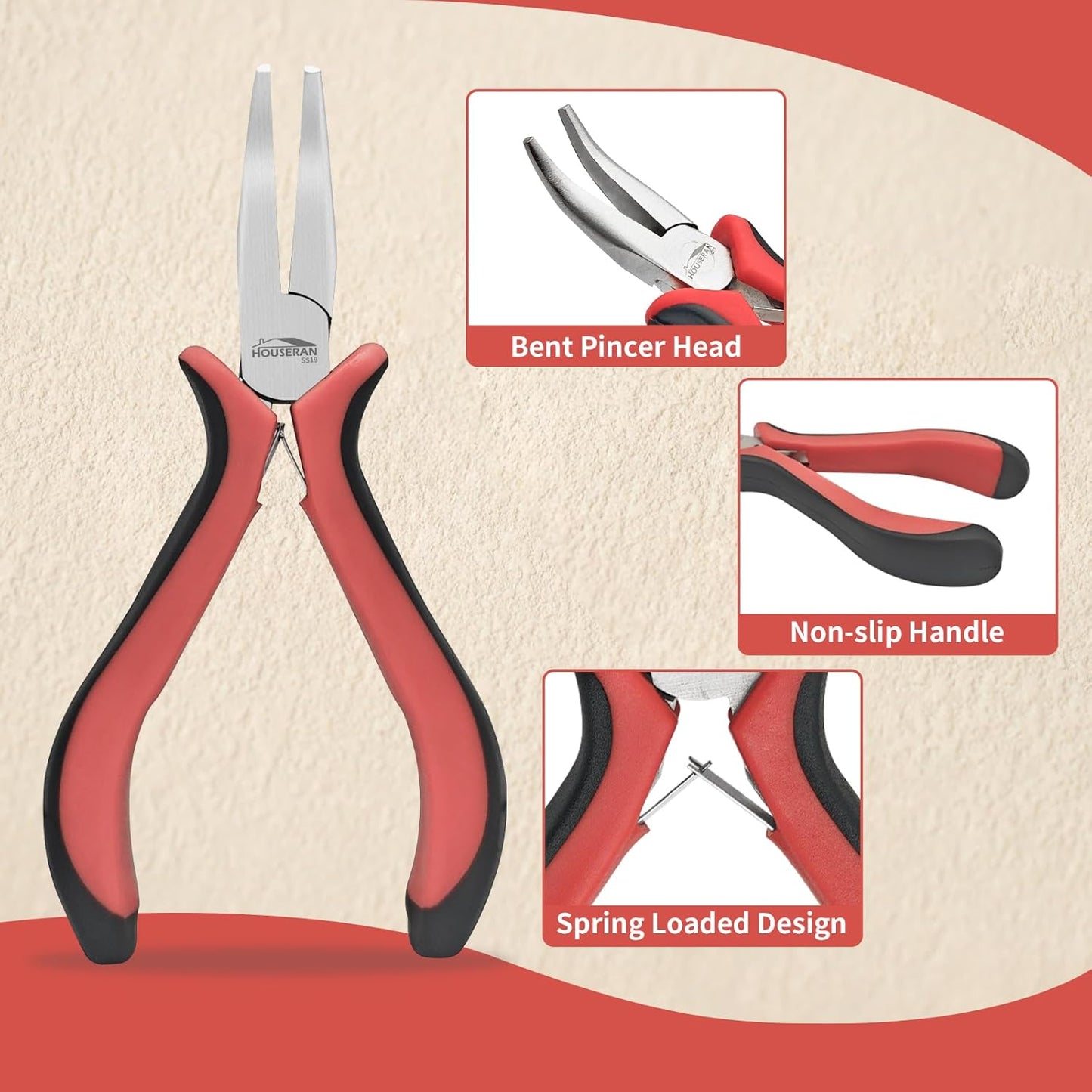 Bent Nose Pliers 5"-5 Pack Bent Nose Pliers for Jewelry Making with Spring Loaded for DIY, Craft, Repairing