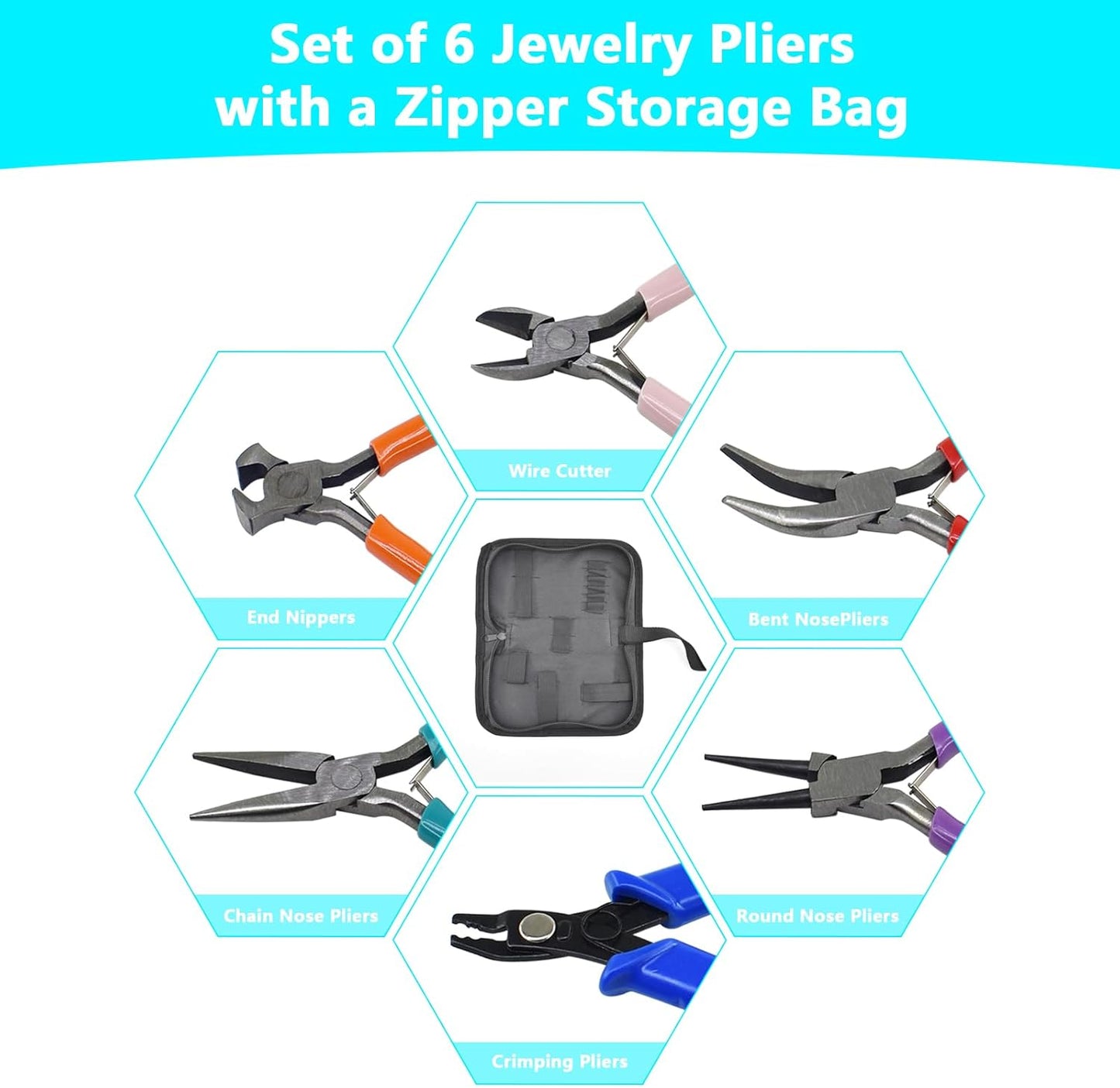 6Pcs Jewelry Making Kit: Pliers, Wire Cutters, Crimping Pliers & More for Necklace, Bracelet & Earrings Making or Repairing