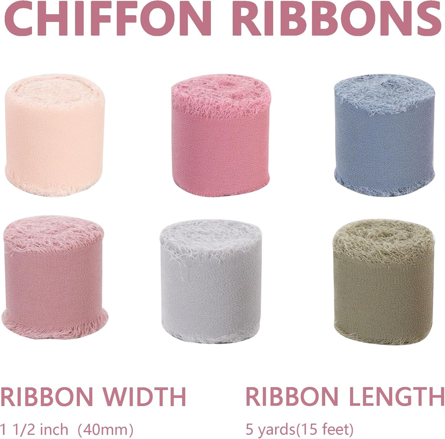 TONIFUL 6 Rolls Morandi Set Chiffon Ribbon 1 1/2 Inch 5 Yards Silk Fabric for Gift Wrapping, Wedding Party Decoration, Flower Bouquet, Bows Making, DIY Crafts