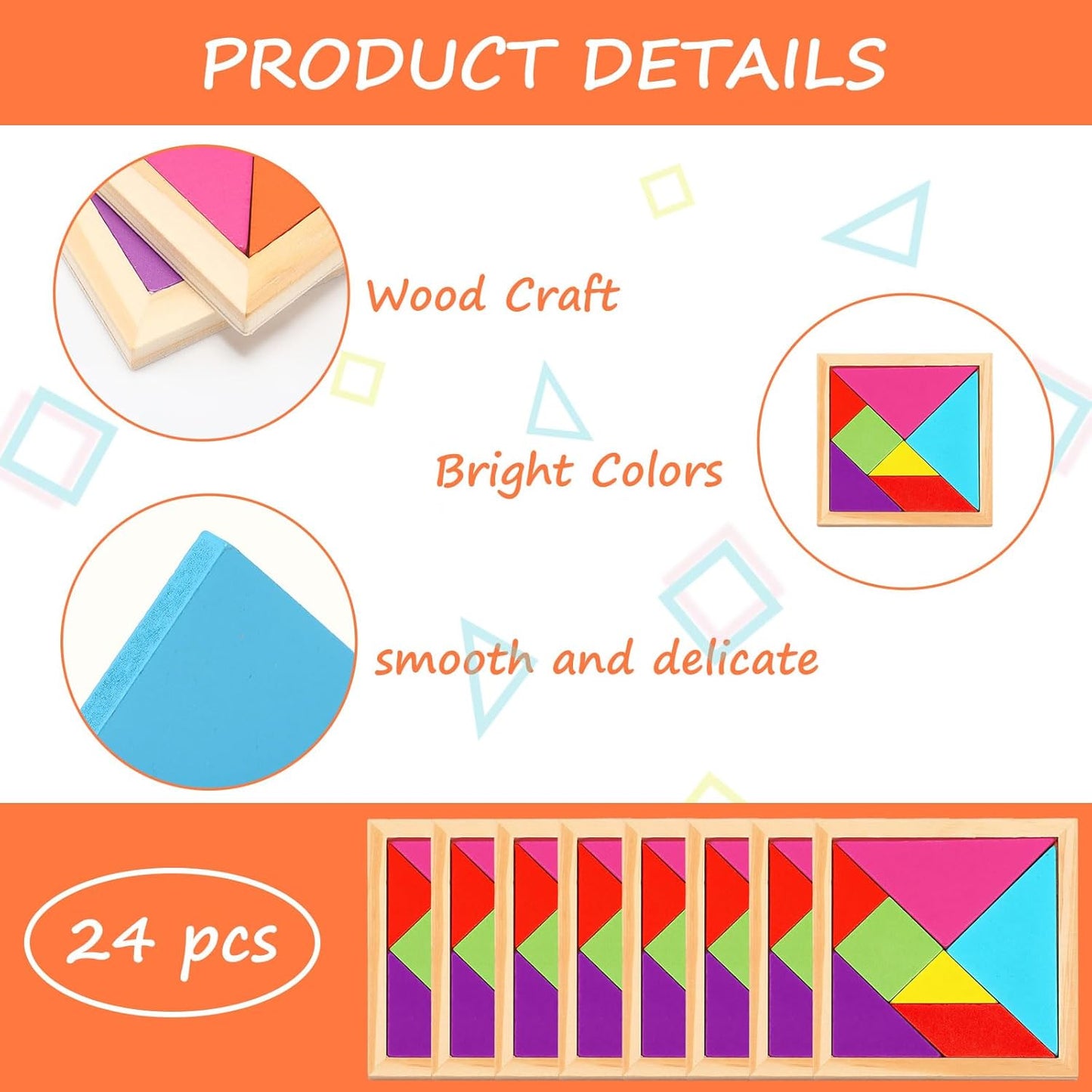 Syhood 24 Pieces Tangrams Puzzles for Students Party Favors Wooden Tangram Pattern Blocks Brain Logic Blocks for Manipulatives Games Educational Gifts and Party Favors(Classic)
