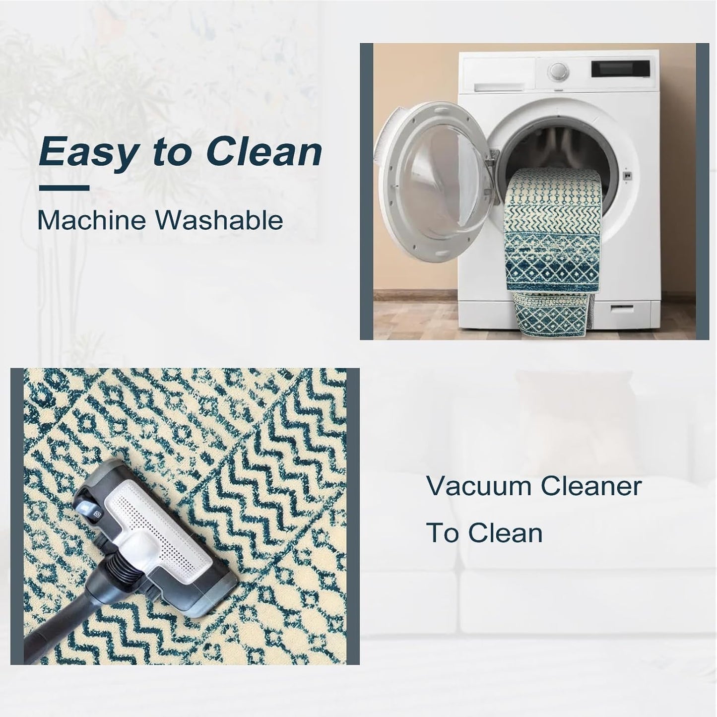 Geometric Moroccan Small Rug 2x3, Soft Non-Slip Distressed Retro Blue Rug Front Door Mat, Machine Washable Kitchen Rug Indoor Door Mats for Entryway Bedroom Bathroom Kitchen