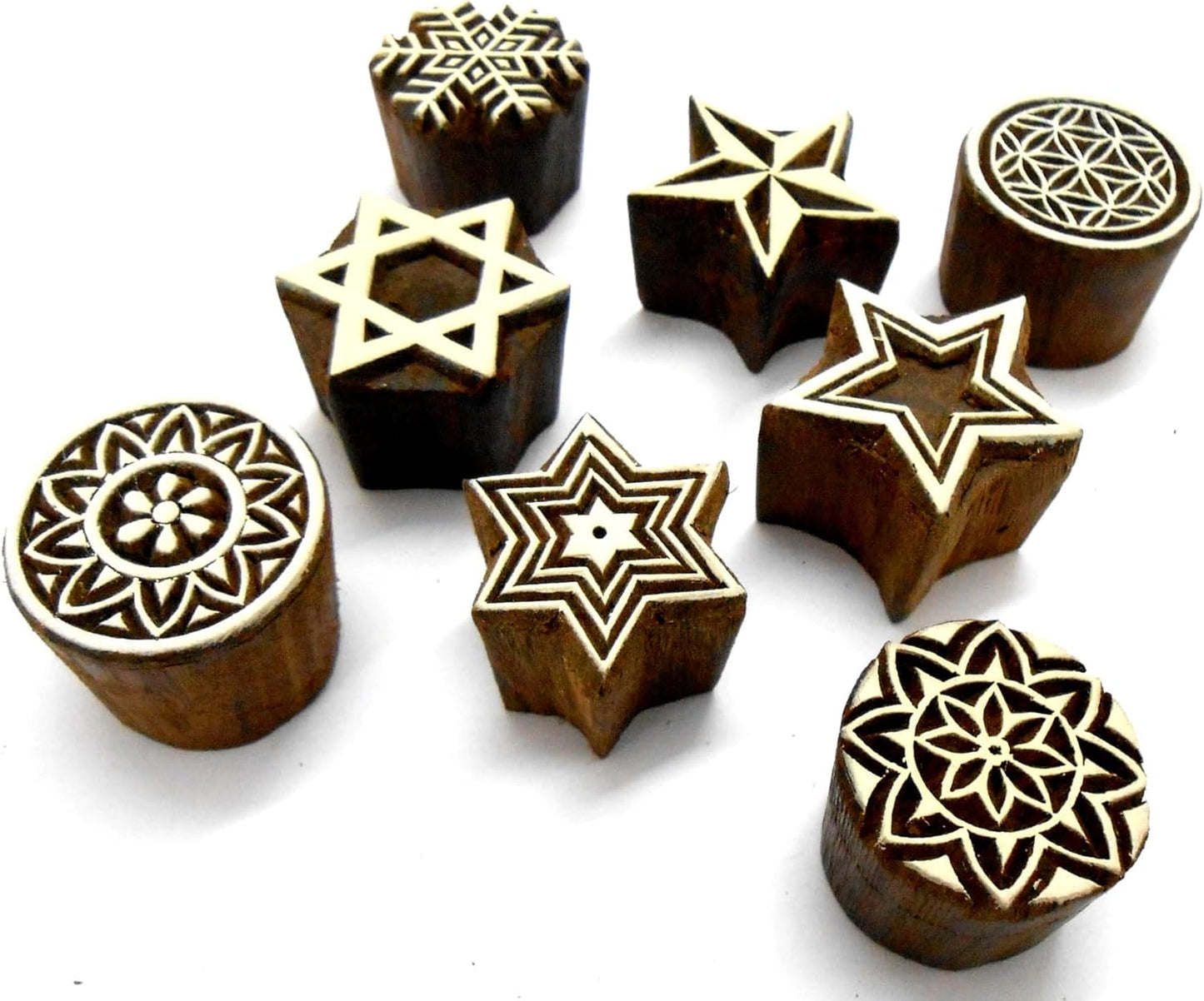 Pack of Elegant Design Wooden Blocks Stamps for Printing on Textiles, Pottery Crafts,Henna, Scrapbooking (Set of 8)