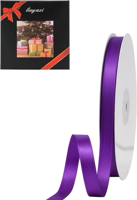 LIUYAXI Purple Double Faced Satin Ribbon, 3/8" X Continuous 25 Yards, Ribbons Perfect for Gift Wrapping Bows Bouquet Wedding Decor DIY Craft and More