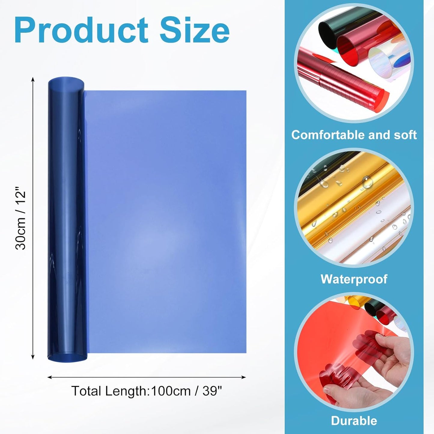 MECCANIXITY Iridescent Window Film,12" x 39" Iridescent Holographic PVC Fabric Dichroic Film Clear Vinyl Paper Roll for DIY Craft Gift Wrapping Bag Decoration,Dark Blue