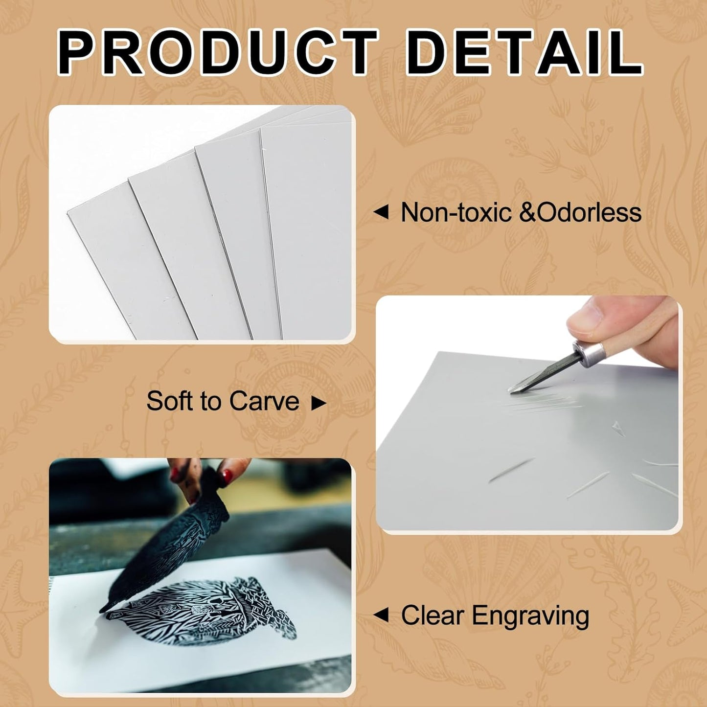 Yeaqee 8 Pcs Linoleum Block Rubber Carving Block Soft Linocut Blocks Large Linoleum Sheet Unmounted Lino Plates for Engraving Art Project Printmaking Artist Studio Supplies (Mixed Sizes,Gray)