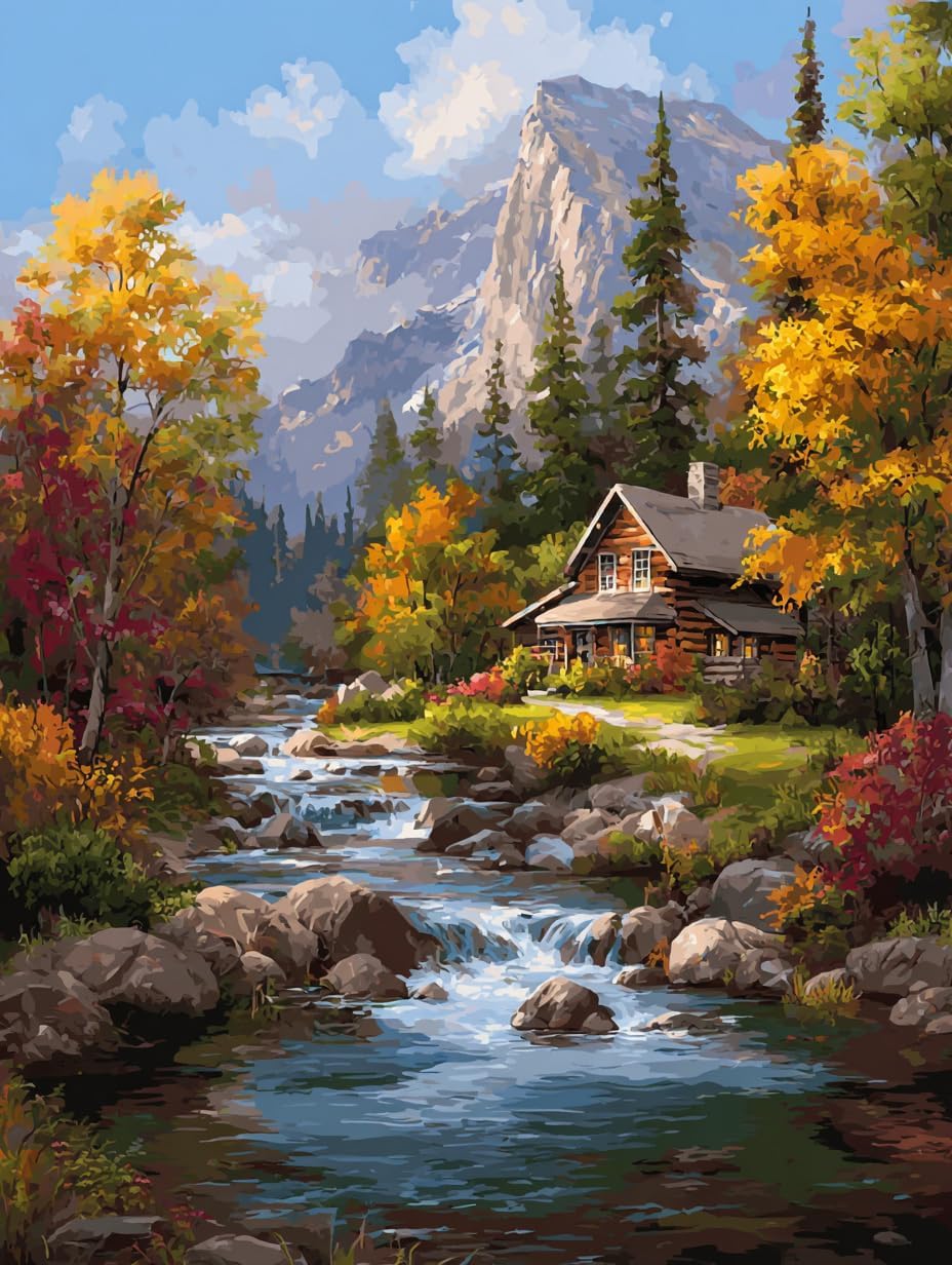 14CT Counted Cross Stitch Kits for Adults Advanced Mountains Lake Printed Stamped Cross Stitch Kits for Adults (Mountain Lake 3)