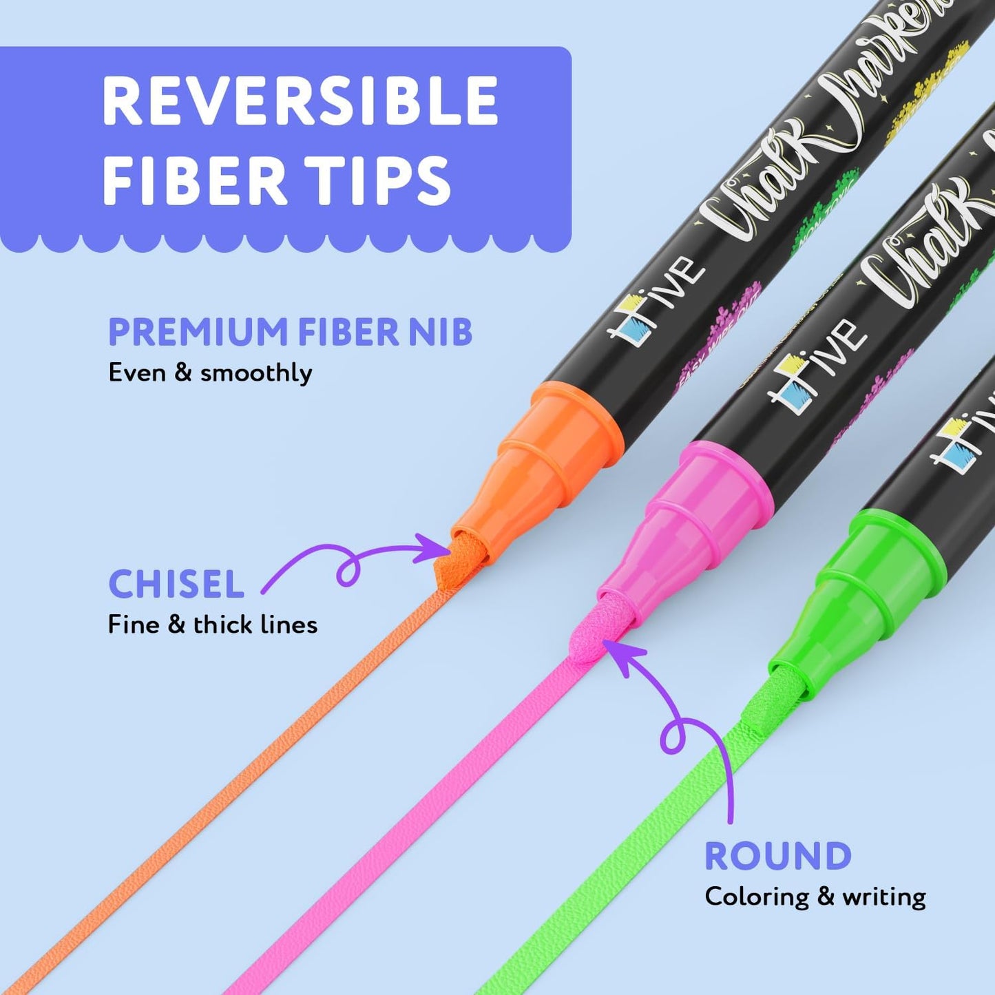 TFIVE White&Black Liquid Chalk Markers - 2 Pack Bright Colors Erasable Chalk Marker Pens, Reversible Tip, Non-Toxic, for Chalkboards, Signs, Glass, Easy to use Chalk markers TF800