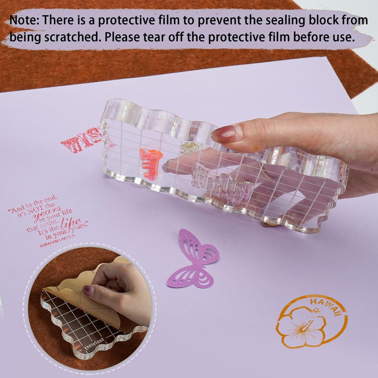 Sanfurney 1 Piece Acrylic Stamp Block, 15mm Thick, Clear Stamping Tool with Grid Lines Decorative Stamp Block for Scrapbooking Crafts Card Making