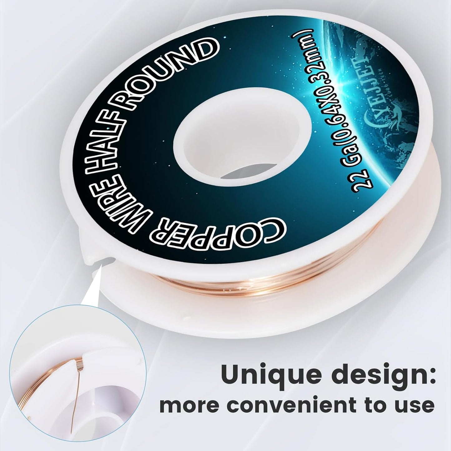 22 Gauge Half-Round Copper Wire - 3.0 oz (205 Feet) Non-Tarnish Metal Wire for Crafting & Prototyping