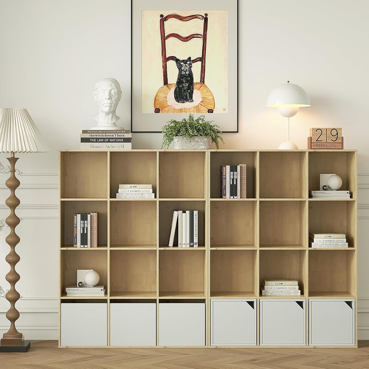 Wooden 12-Cube Storage Organizer with Closed Back Panel, 11in Cube Shelf Opening, Bookshelf, Display Shelf,Closet Cabinet for Home and Office,White Oak