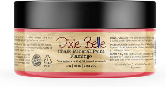 Dixie Belle Paint Company Chalk Finish Furniture Paint - Flamingo (4oz) - Matte Bright Coral Chic Chalk Mineral DIY Furniture Paint