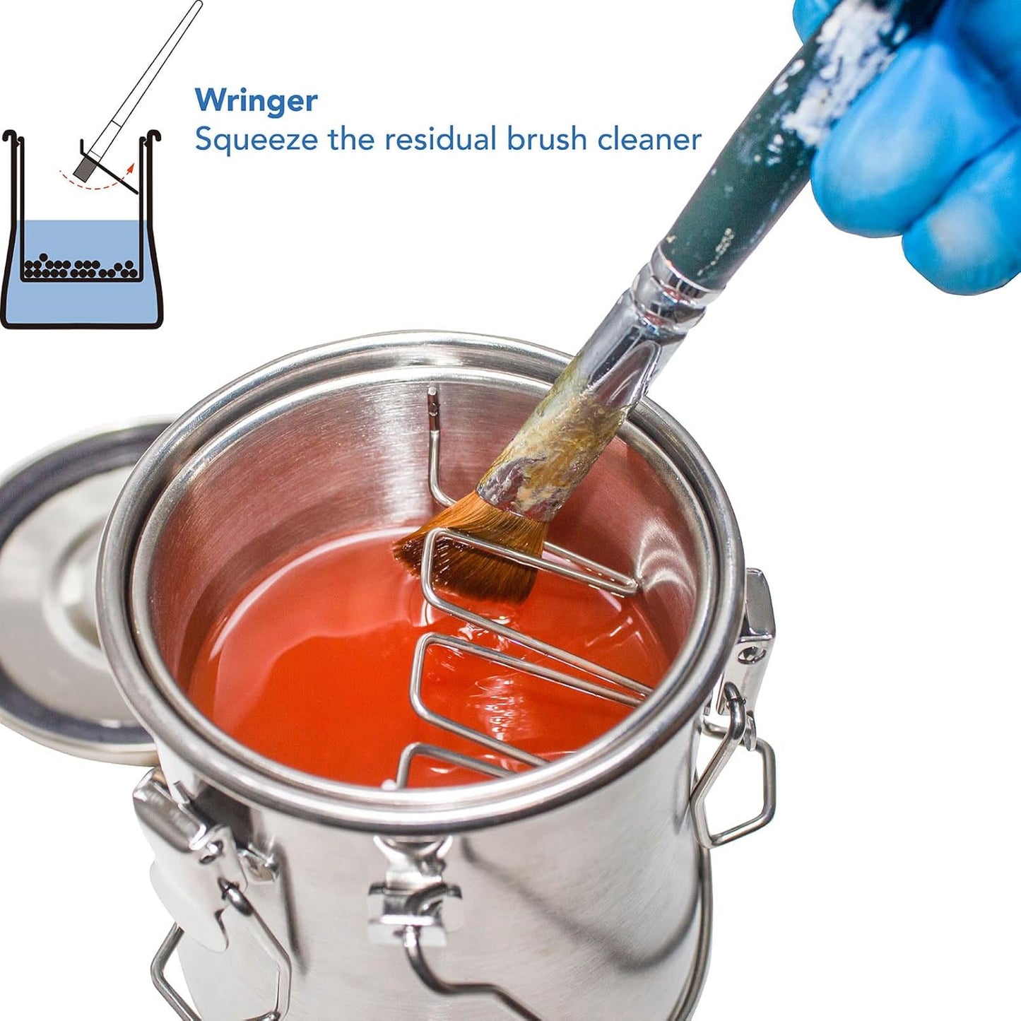 Paint Brush Washer,Airtight Stainless Steel Brush Cleaner for Oil Painting Acrylic,Brush Washer with Cleaning Beads and Wringer